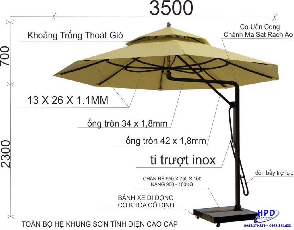 Thông số dù che nắng lệch tâm tròn 3m5