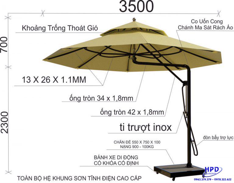 Thông số dù che nắng lệch tâm tròn 3m5